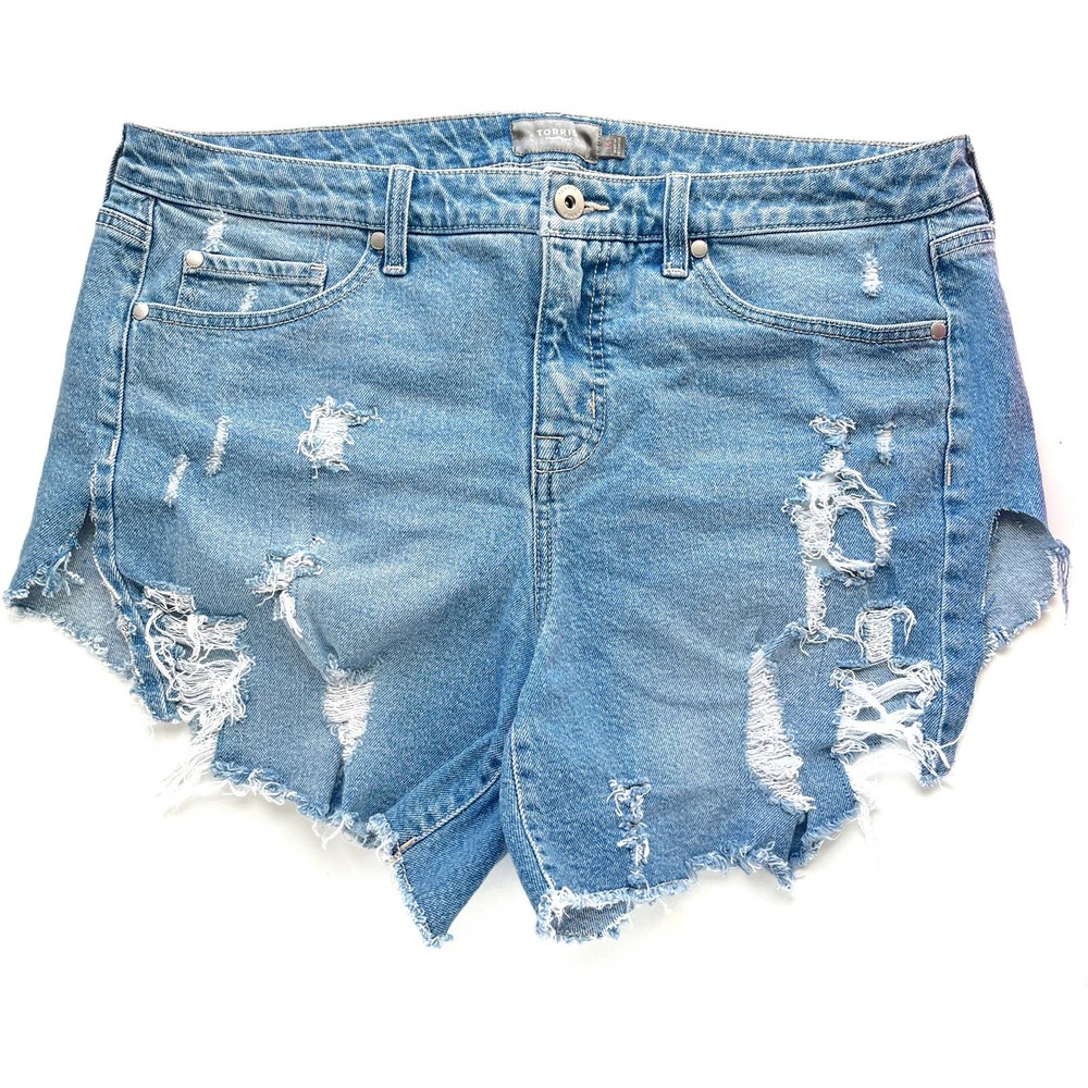 🔴Sold - Torrid High Rise Denim Shorts - Plus Size High Waist Destroyed